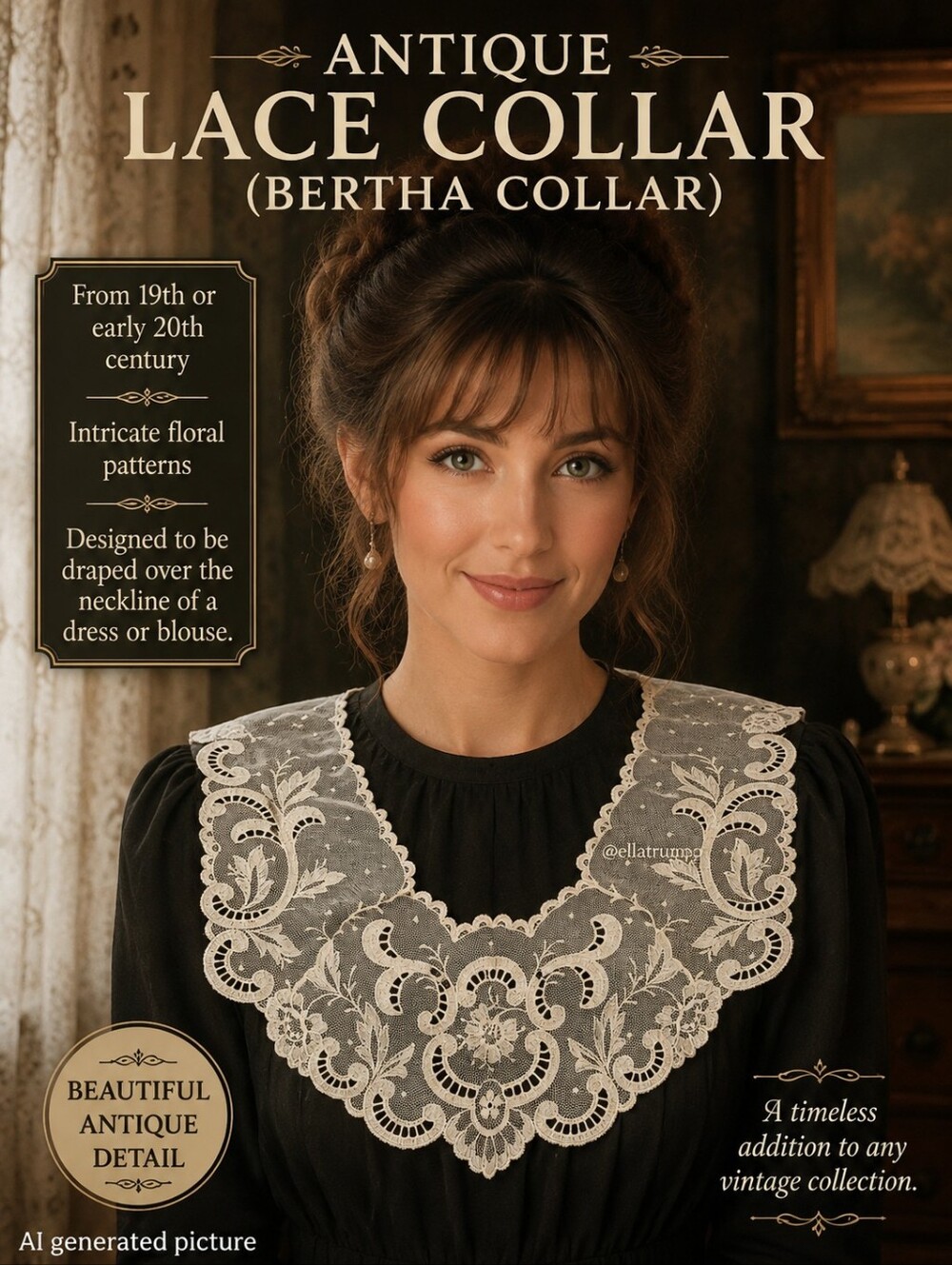 Bertha Antique Lace Collar 19"